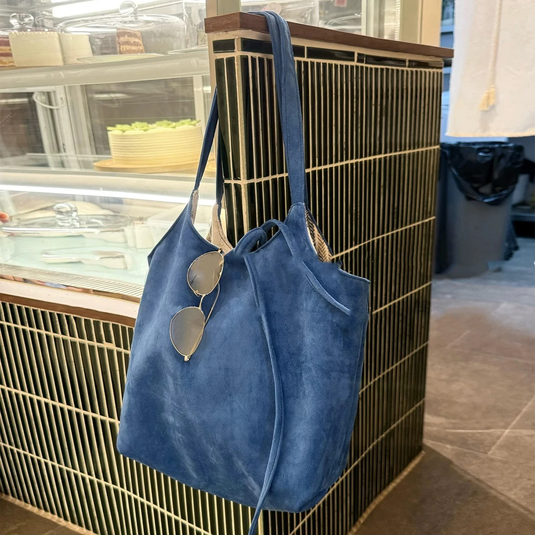 韩系复古秋冬麂皮绒单肩包大容量通勤百搭慵懒风手提双面托特包包