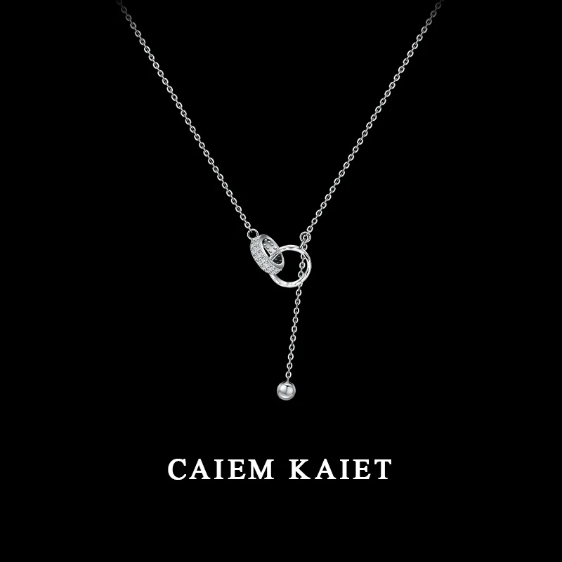 CAIEM KAIET 链子925银 双环流苏圆珠吊坠项链女轻奢高级感锁骨链