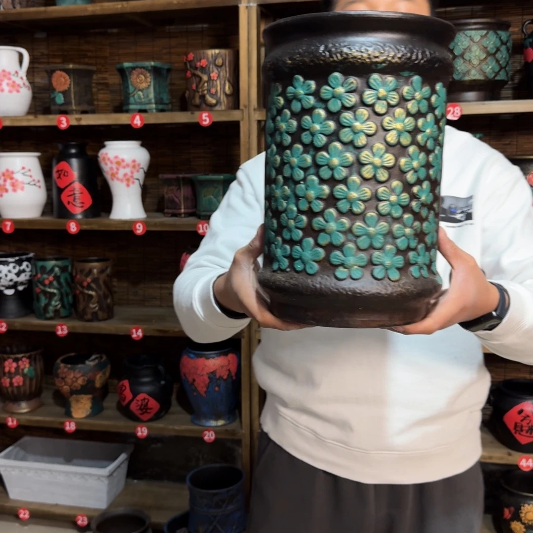 带孔高端浮雕花盆高度口径32-21