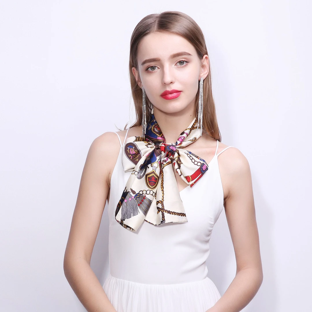 品牌140*15cm双层韩版飘带巾春秋穿搭时尚百搭丝巾女士窄长条长巾