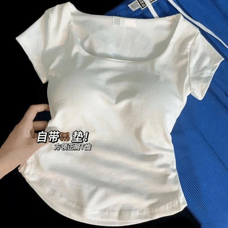 短袖修身恤女拼接纯色圆领辣妹上衣韩版简约通勤夏季打底衫