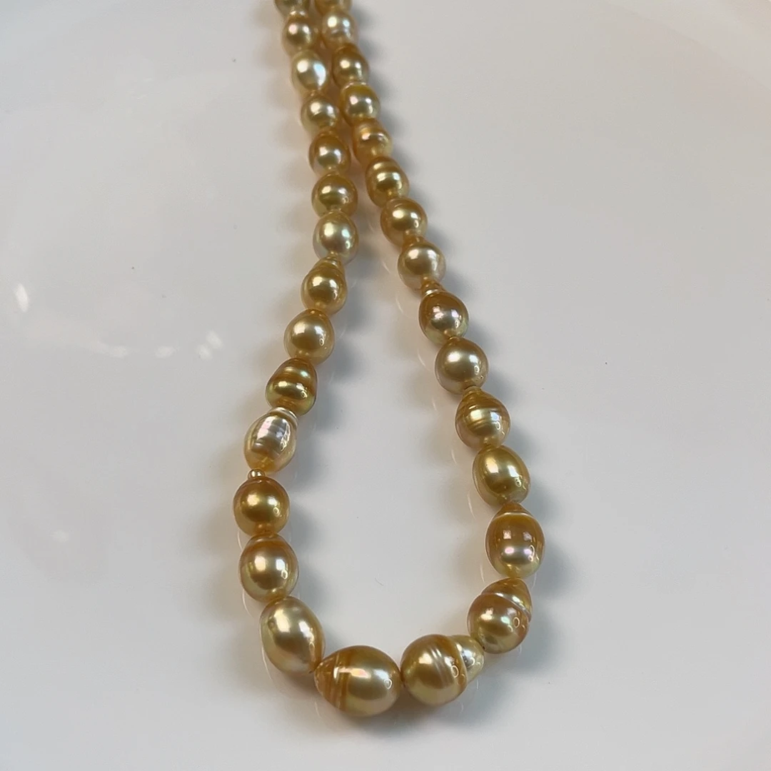 海水珍珠银S925镶嵌颈饰南洋金珠浓金巴洛克9-11.5