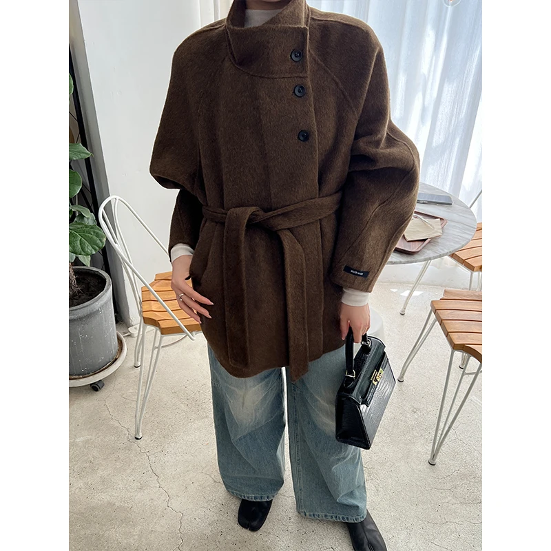【】RY 韩版立领金明细同款双面羊毛大衣女