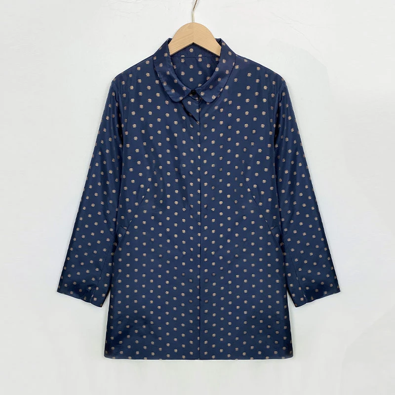 2025秋款新款烫金波点风衣女外套带里衬宽松小翻领单排扣外套