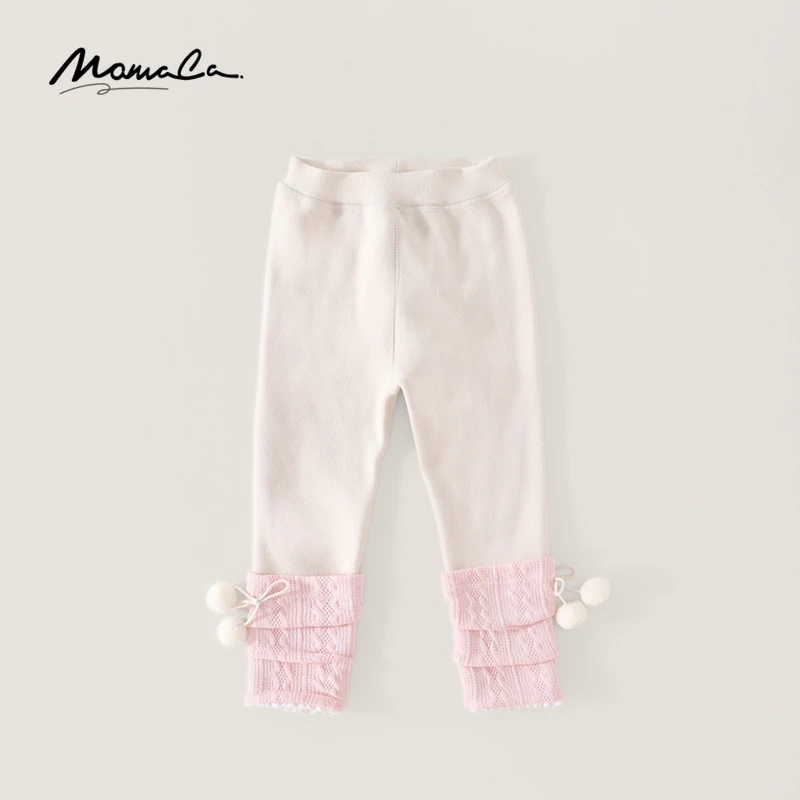MOMOCO冬季新款女童时尚粉色毛球加绒打底裤77880360002
