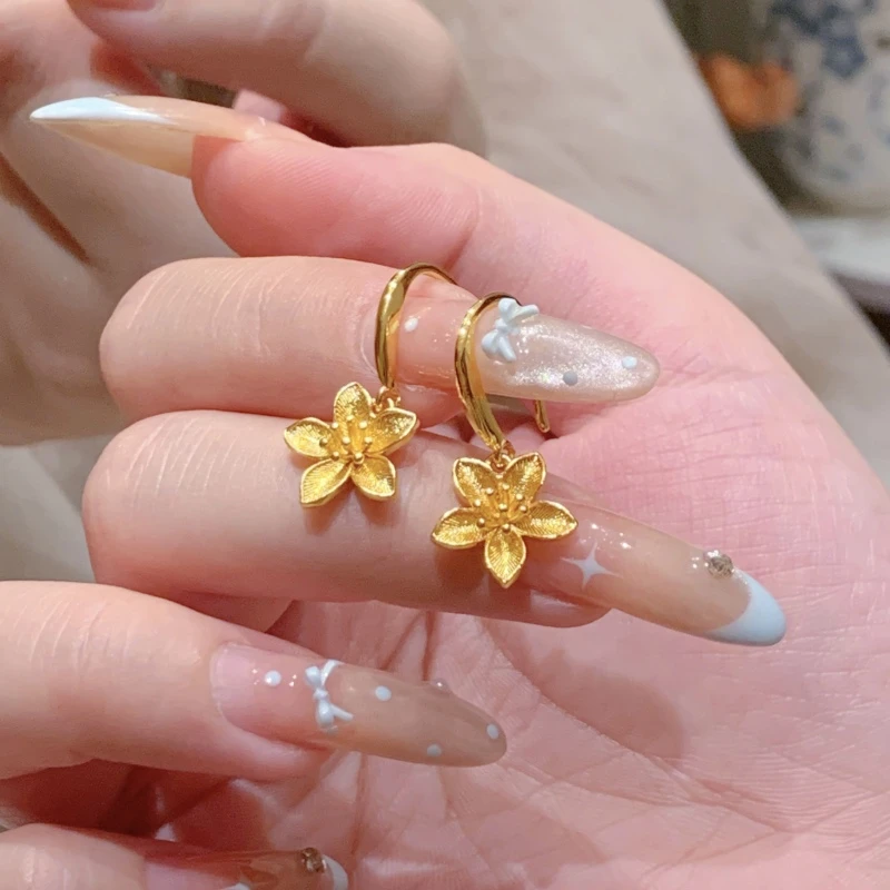 铜合金锆石耳饰 新中式国潮风丨幸福花嫁三生花耳钉 J027