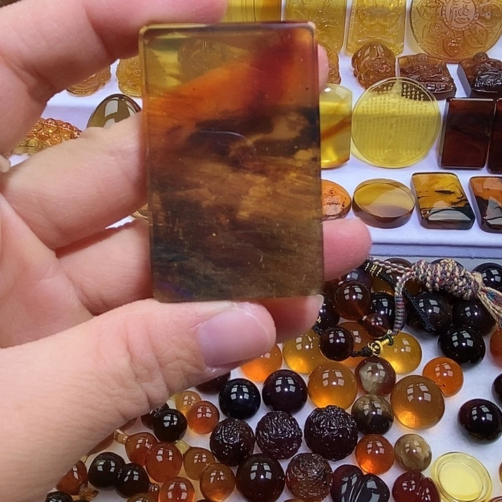 琥珀未镶嵌吊坠(不含链)天然缅甸琥珀金棕特色无事牌