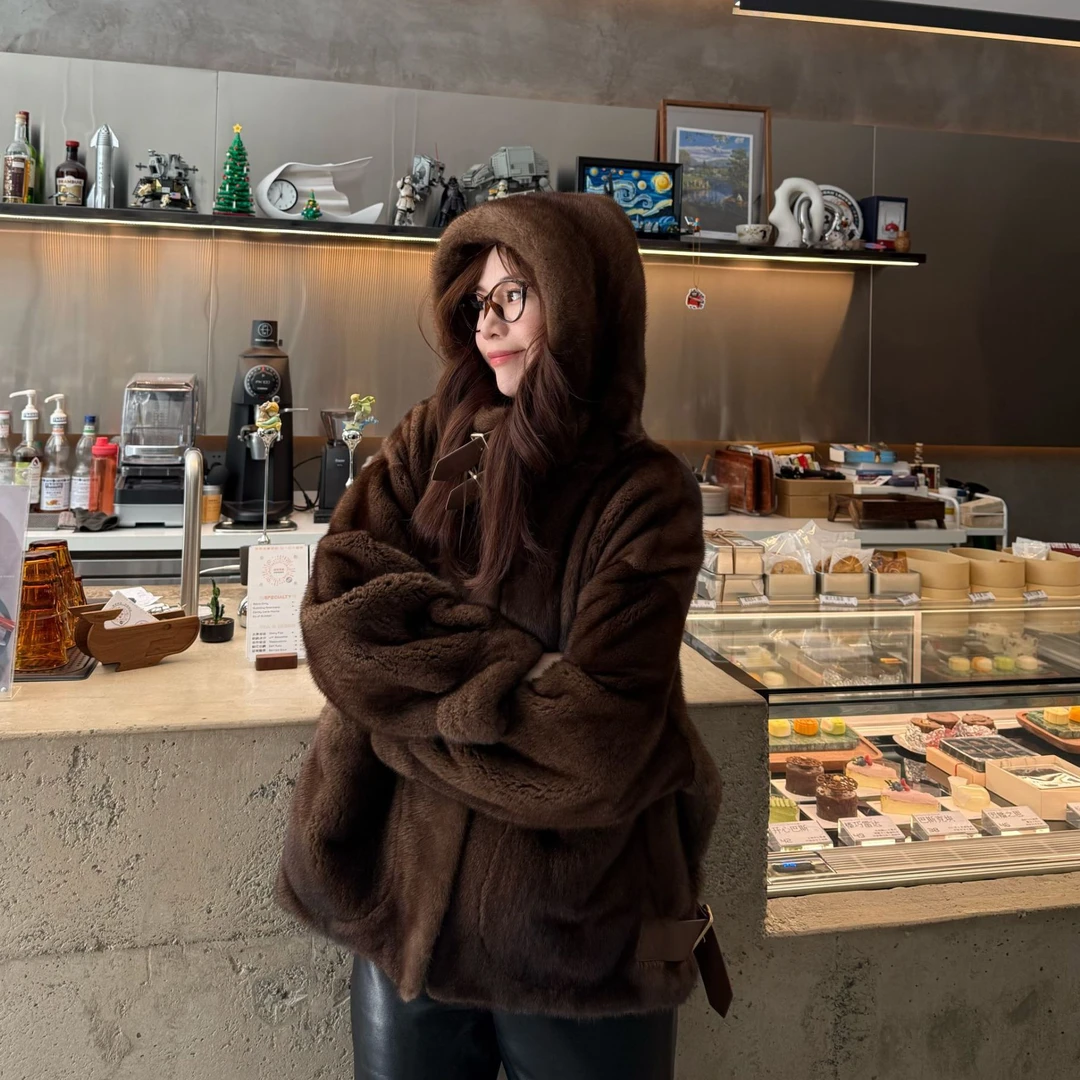 EIM FUR 「晚风织梦」22820风雪帽防风领短款连帽拉链紫金短二水貂