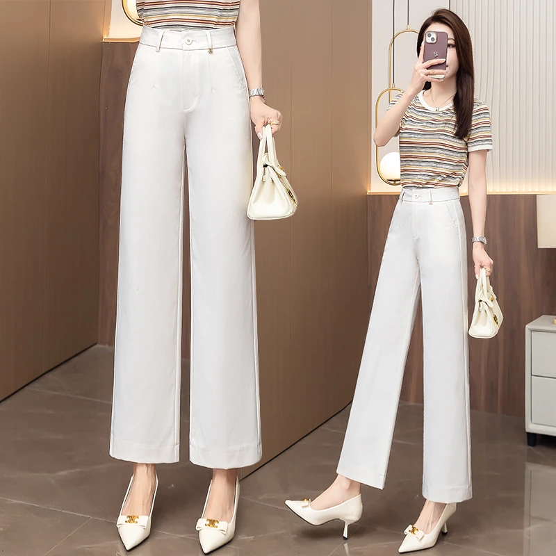2025夏季新款高腰阔腿裤休闲宽松直筒九分裤薄款百搭洋气显瘦女裤