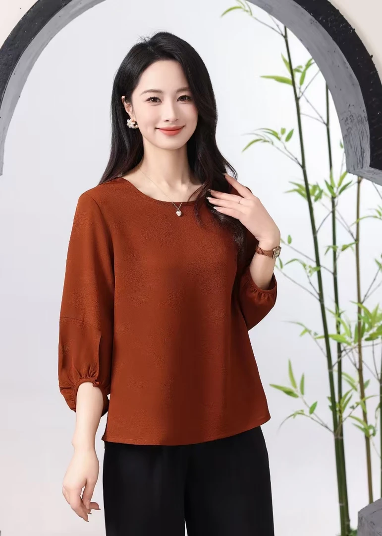 【云裳】上衣女复古中国风衬衫中年妈妈洋气休闲长袖宽松小衫520