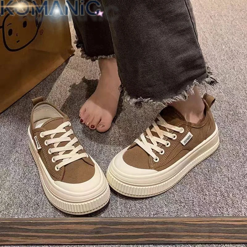 德赛KOMANIC厚底帆布鞋女新款夏休闲气质饼干鞋超软校园增高板