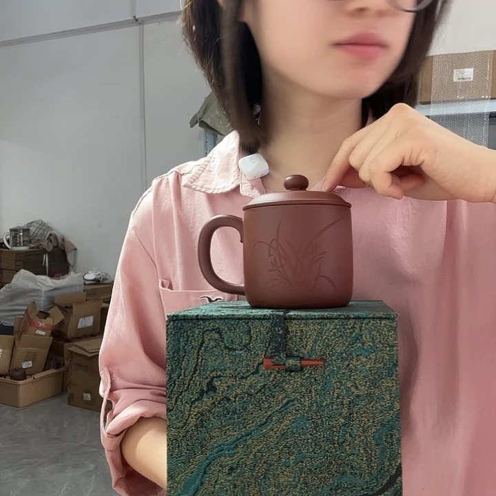 茶杯紫砂人*者兰花小墩墩底槽清加墨绿盒子350CC