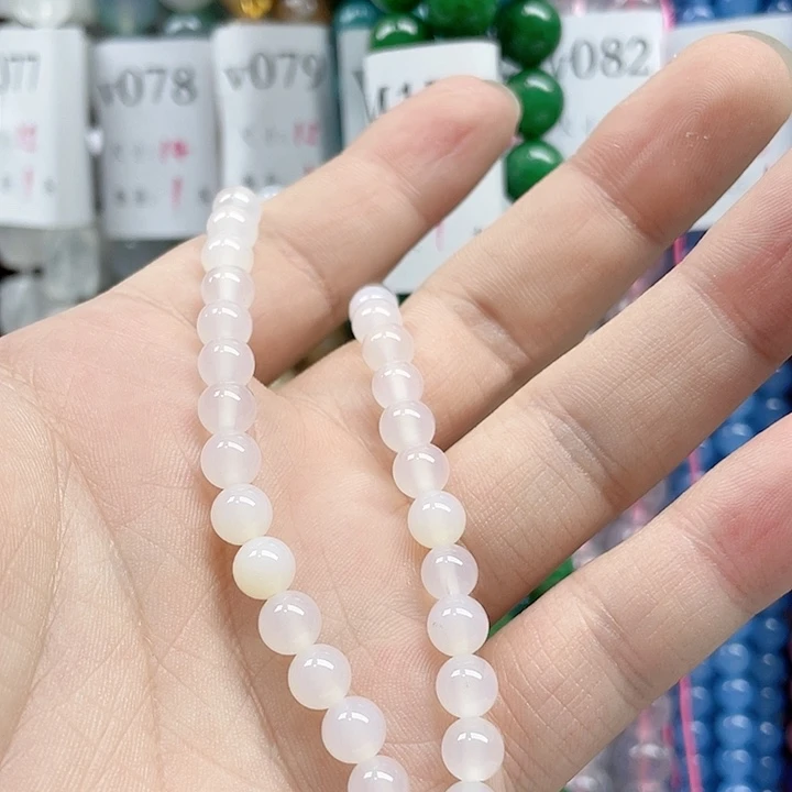 小***乐合金玛瑙/玉髓珠宝半成品白玛瑙6mm一条