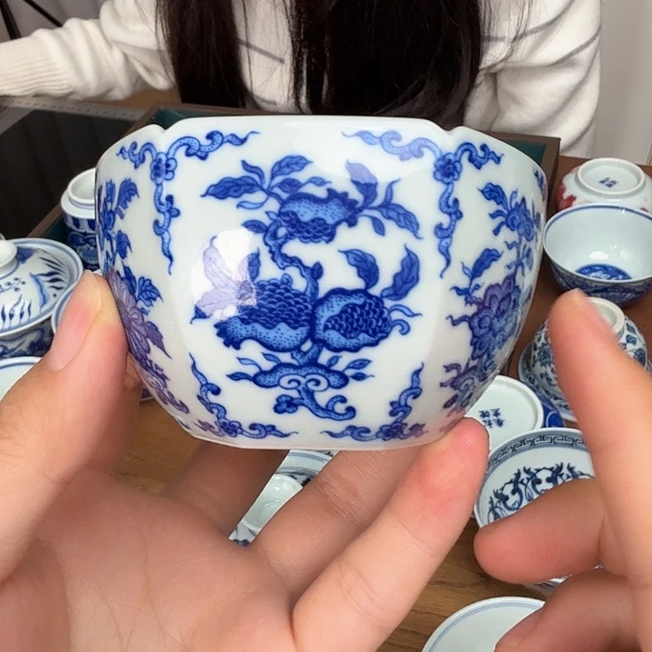 盖碗陶三花三果六方杯100cc