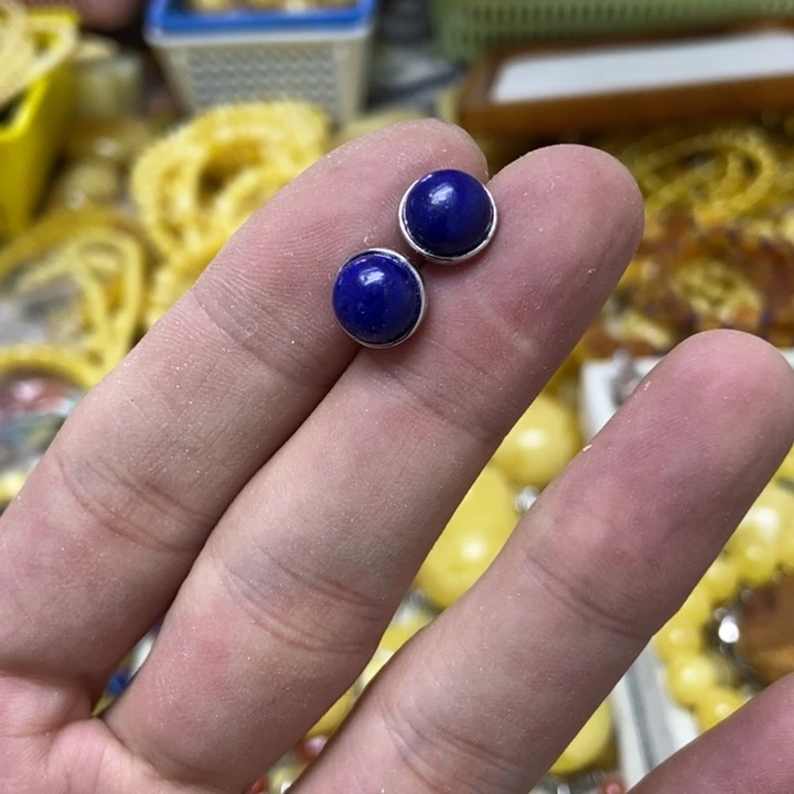 青金石银S925镶嵌耳钉多样性发货