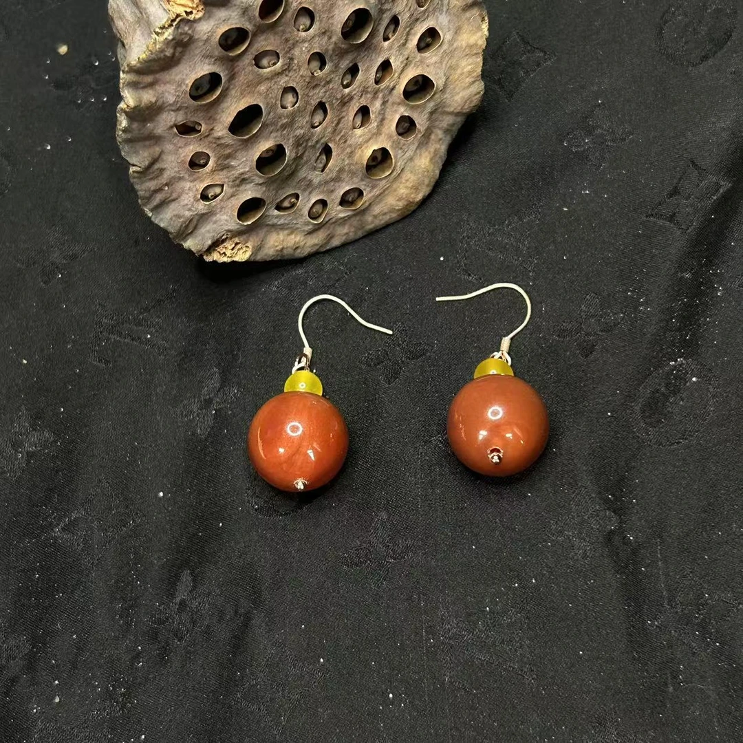 【玉合缘】天然南红玛瑙大单株925银镶嵌耳饰 5424