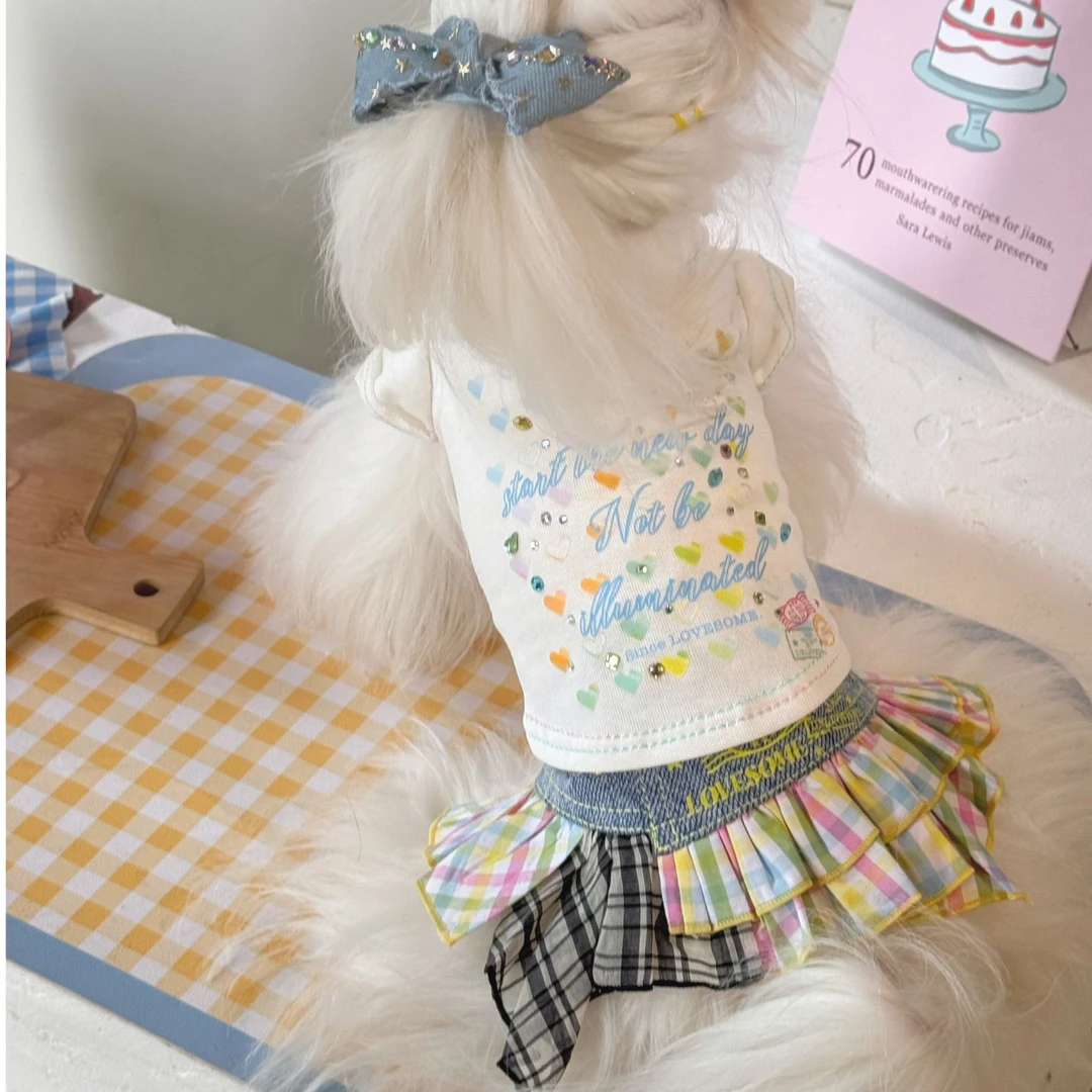 LOVESOME街潮风不规则背带裙彩钻T套装