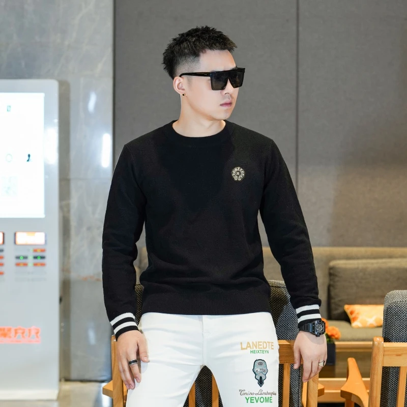 欧货轻奢高品质秋冬款长袖针织毛衣时尚男士休闲圆领打底衫潮5135