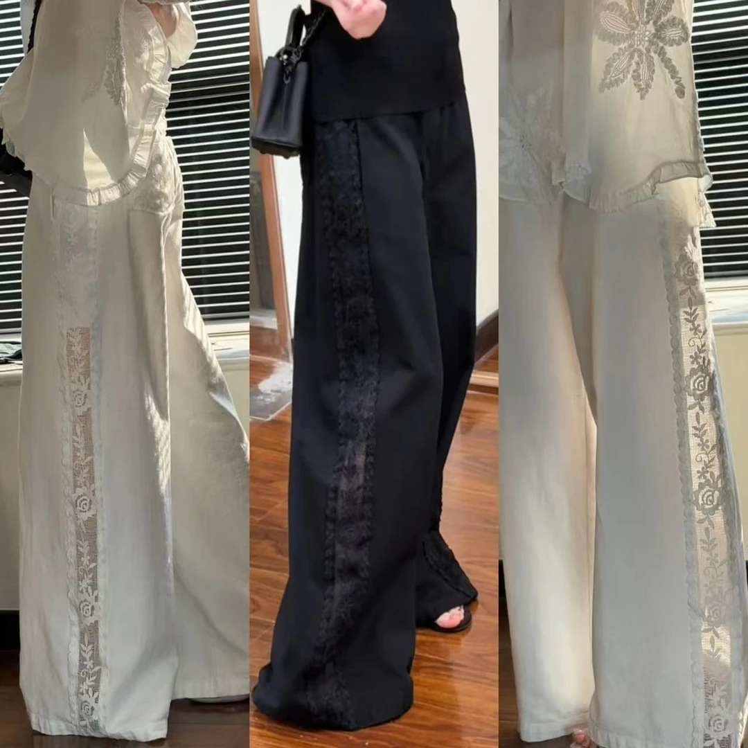 全棉花边镂空阔腿裤西装裤夏日极简裤型巨牛神裤252313