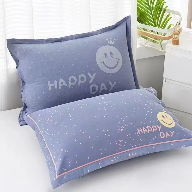 一对装纯棉纱布枕套可爱卡通家用柔软透气