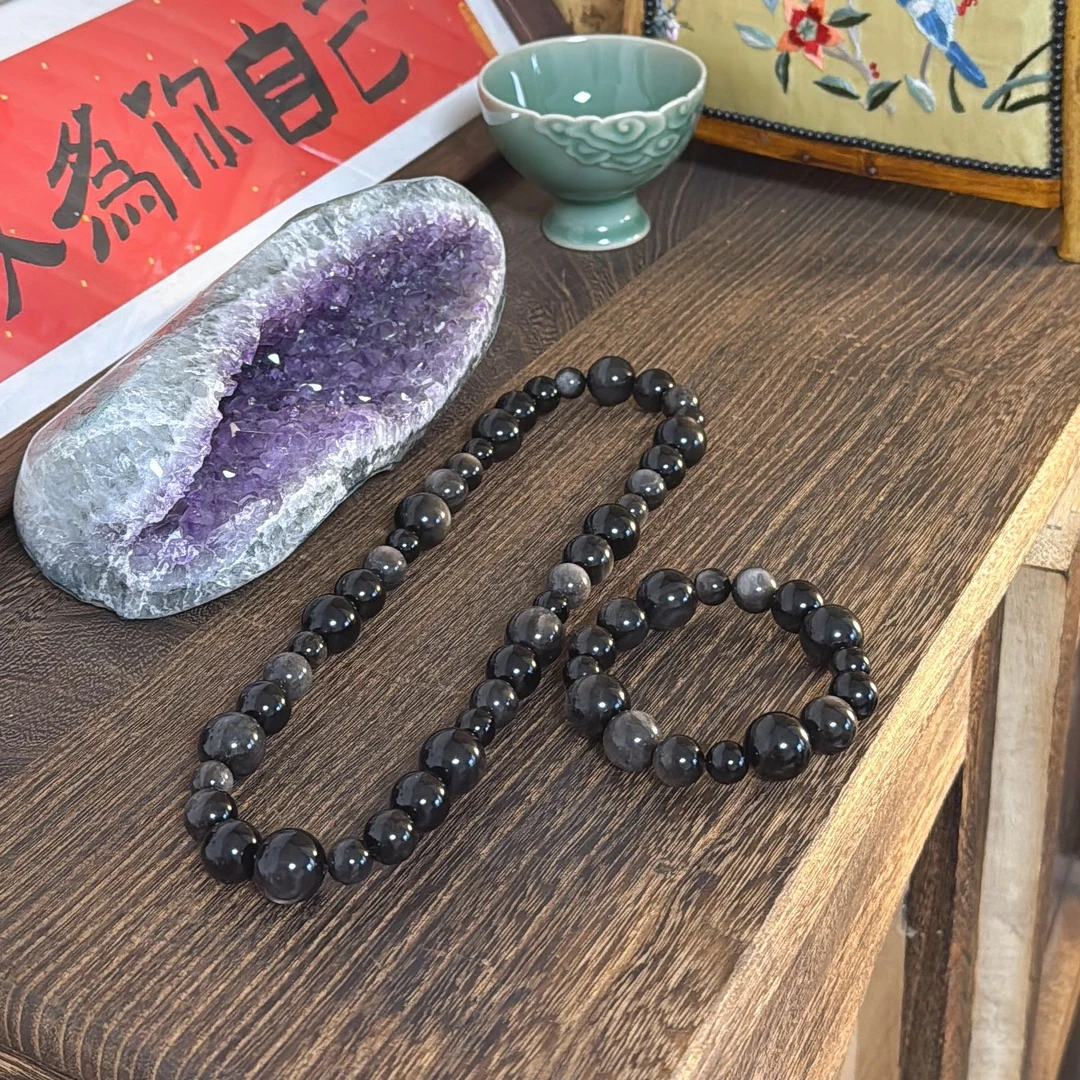 非金属珐琅项链 银曜项链手串套装