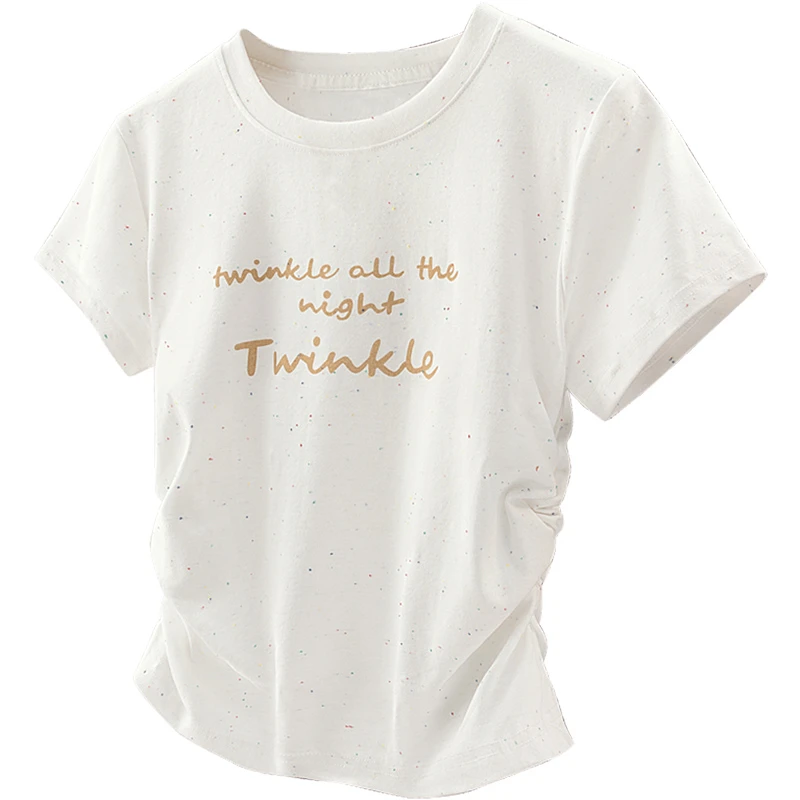 丝柏舍2025夏季新款女时尚字母图案印花圆领短袖休闲T恤S52X4168T