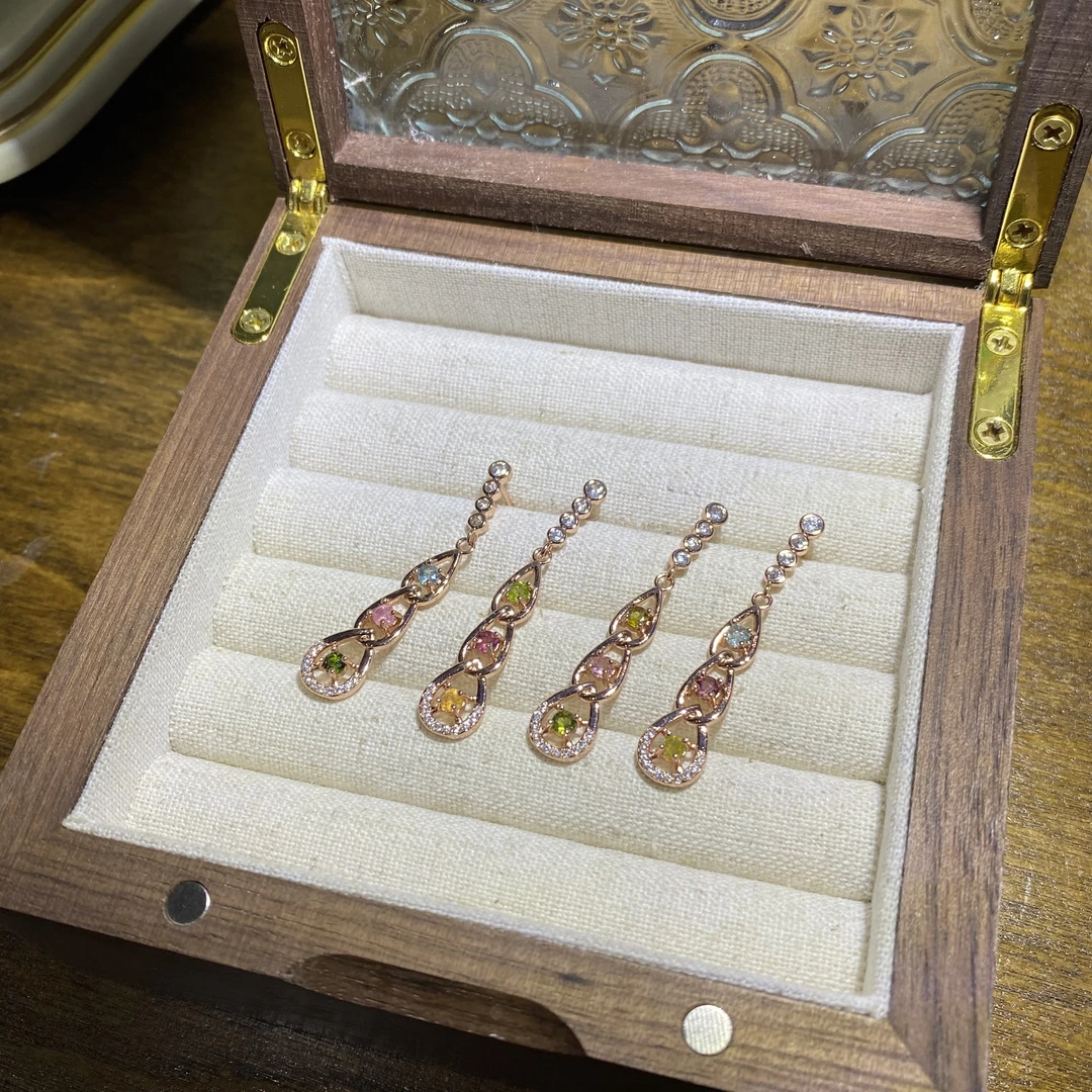 C623-天然碧玺耳坠玫瑰金色镶嵌-多样性发其一