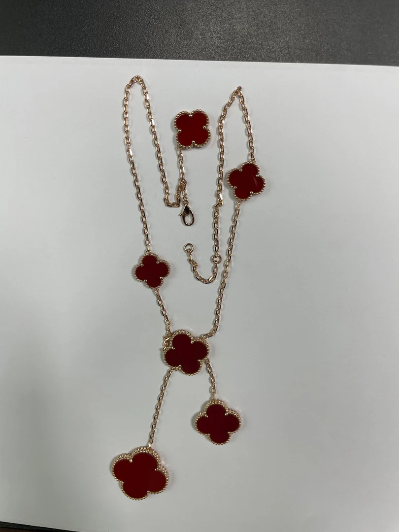 【CHERISH】18k  k玫 红四叶草六花项链