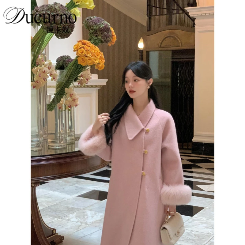 法式名媛翻领呢子外套2025年冬季新款气质小个子韩版双面呢大衣女