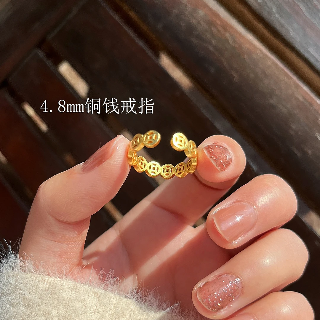 铜合金戒指 招财铜钱戒指 新中式镂空暴富金钱活口钱币小女戒指环