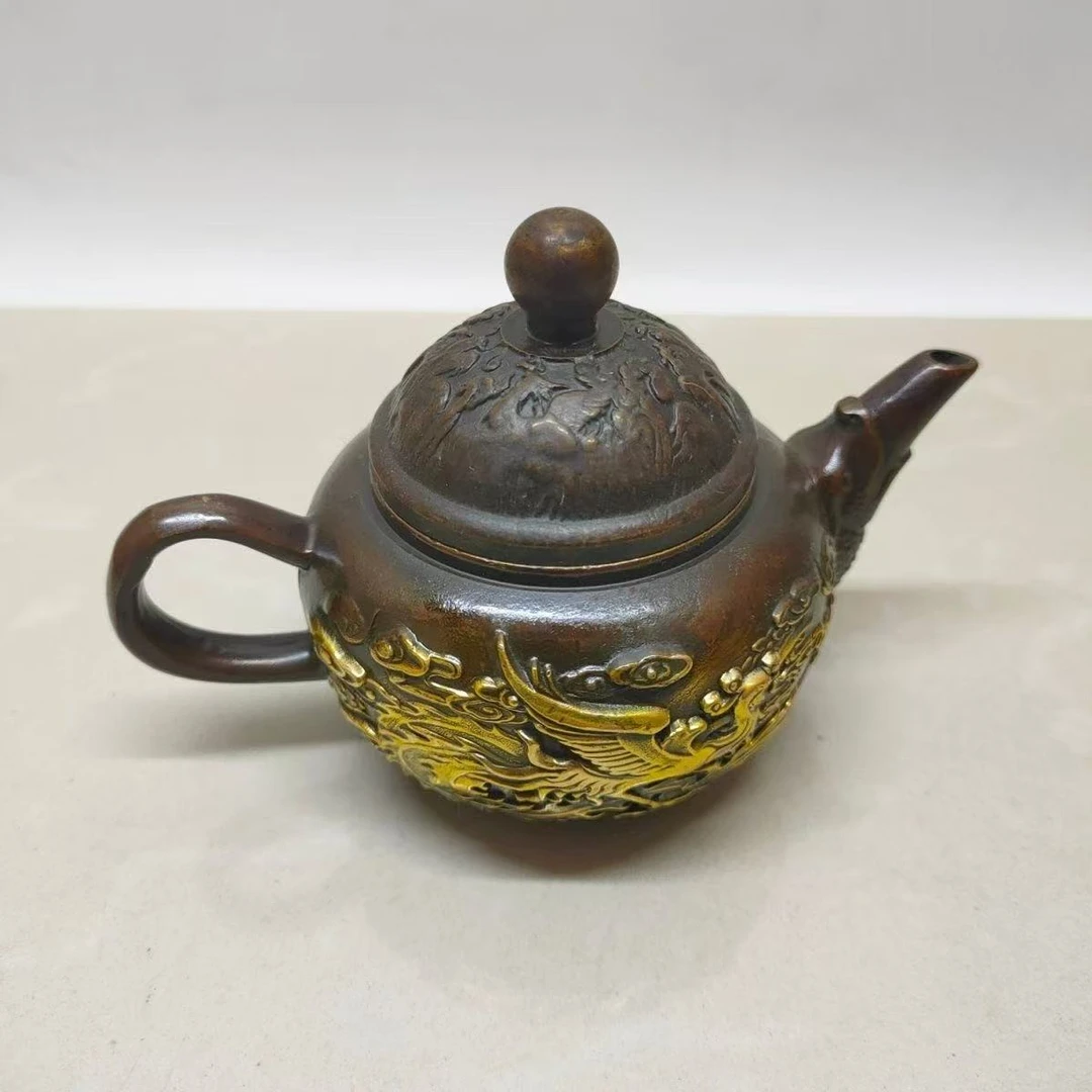 鎏金龙凤鱼嘴壶铜器摆件喝茶壶