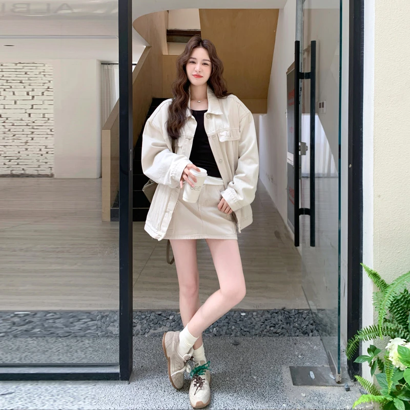 甜酷风干练牛仔外套短裙2025春秋新款松弛感复古韩系ins风套装裙
