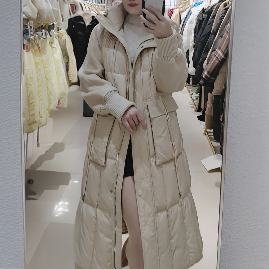 【F2023】新款保暖含羊毛长款加绒连帽减龄时尚外套女2024冬