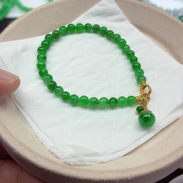 翡翠18K金镶嵌手链天然缅甸翡翠A货卡5､5.5