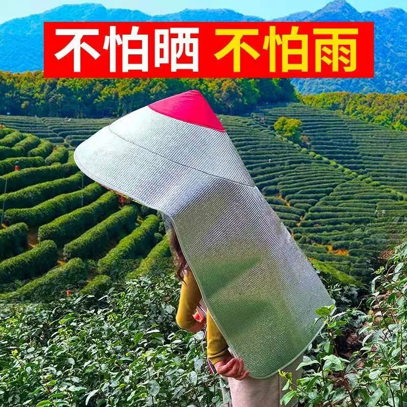 遮阳披风农活尖顶帽户外防晒叠穿斗笠隔热防雨采茶茉莉花帽套帽子