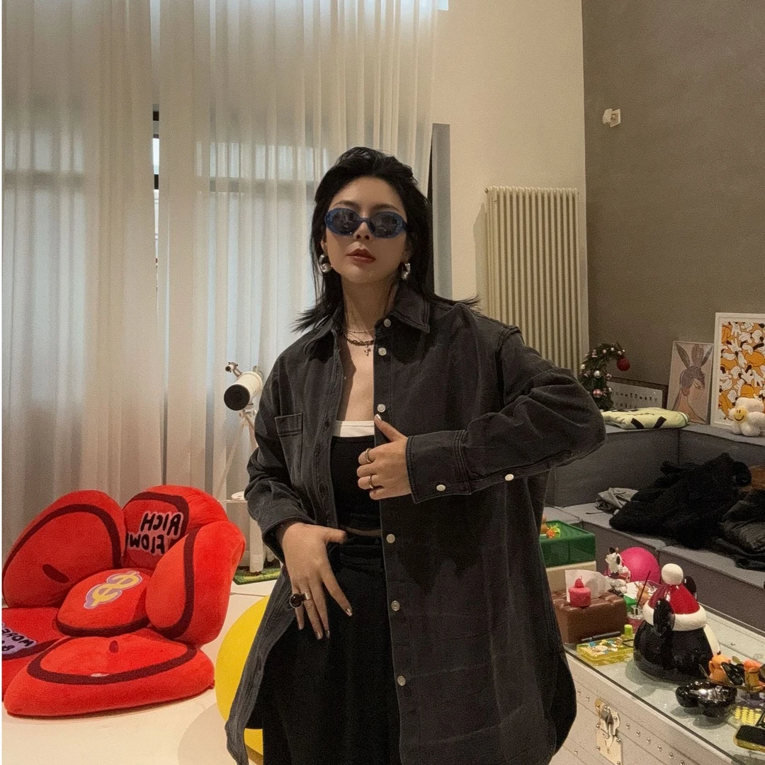 RIRV时髦-"小灰灰"灰色做旧牛仔外套