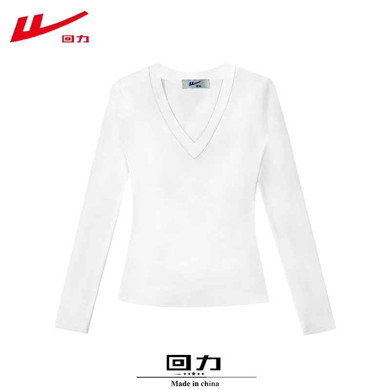 回力秋冬季常规修身显瘦百搭大V长袖T恤磨毛棉辣妹运动时尚上衣
