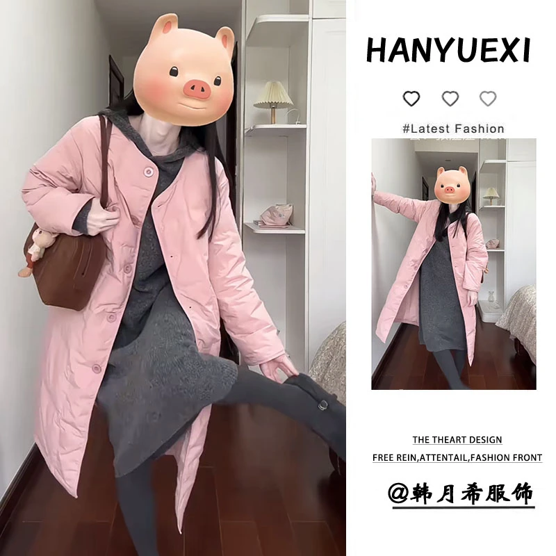 2025冬季新款韩版气质简约中长款棉服外套百搭连帽毛衣裙两件套装