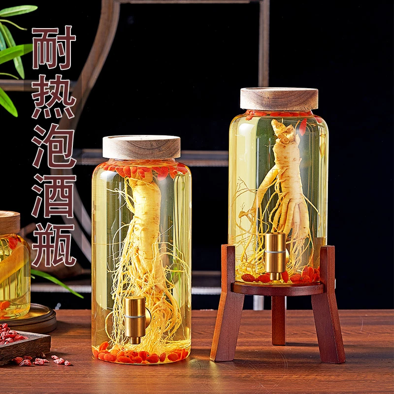 高硼硅泡酒专用玻璃瓶密封带龙头家用人参酒罐酒瓶酒桶酒坛子容器