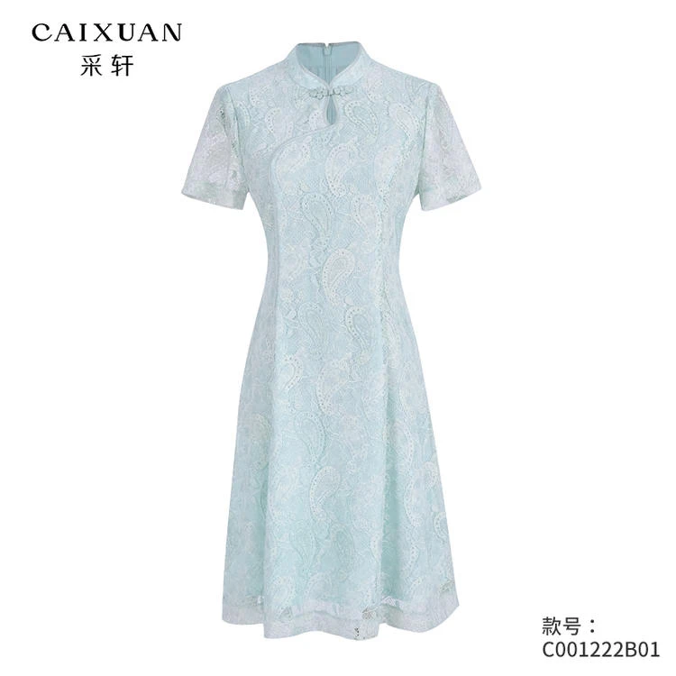 C001222B01CAIXUAN采轩【夏款】复古宫廷盘扣蕾丝刺绣连衣裙