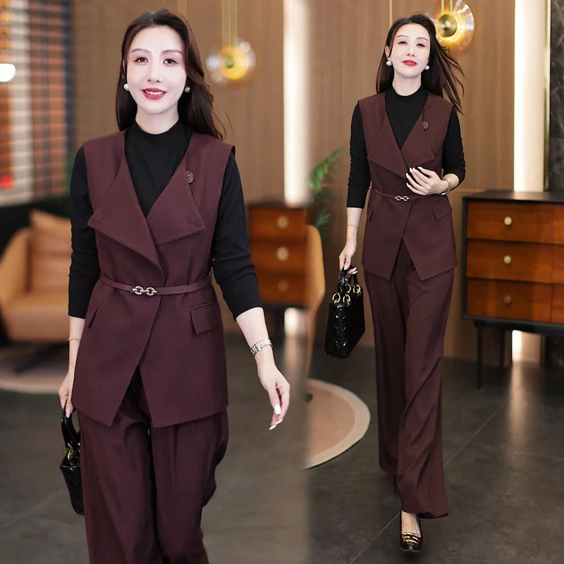 时尚套装女秋季显瘦韩版无袖西装优雅风收腰减龄小众气质三件套潮