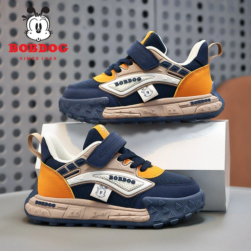 巴布豆童鞋男童运动鞋秋冬新款防水皮面休闲鞋中大童男孩防滑板鞋