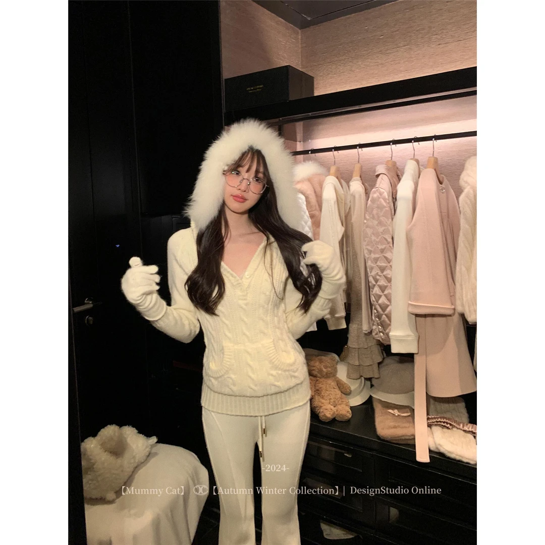 【美娇粉丝专属】下蛋喵【广岛之恋】慵懒氛围绞花连帽毛衣针织卫衣