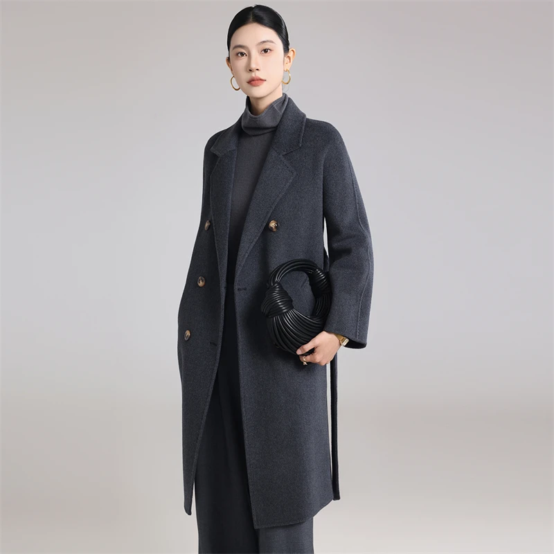 经典永不过时！双面羊绒大衣女士双排扣经典801中长款宽松毛呢外套