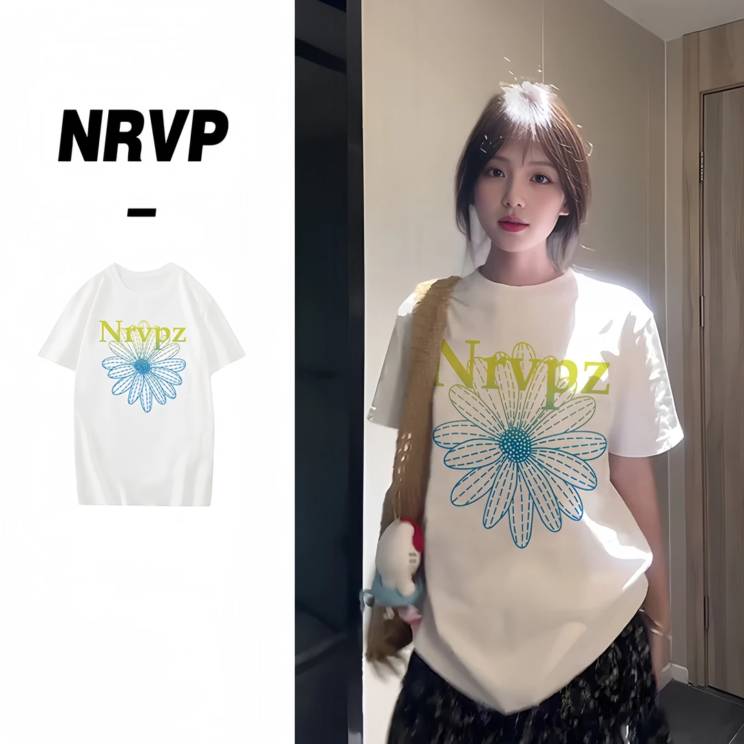 【运补】百搭纯棉白色t恤衫女慵懒风花瓣ins高级感短袖春夏季上衣潮