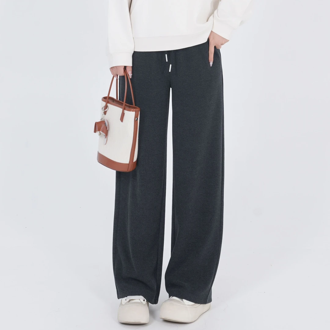 小个子圆圆2582糯米暖绒裤系带松紧腰休闲运动直筒裤百搭显瘦女