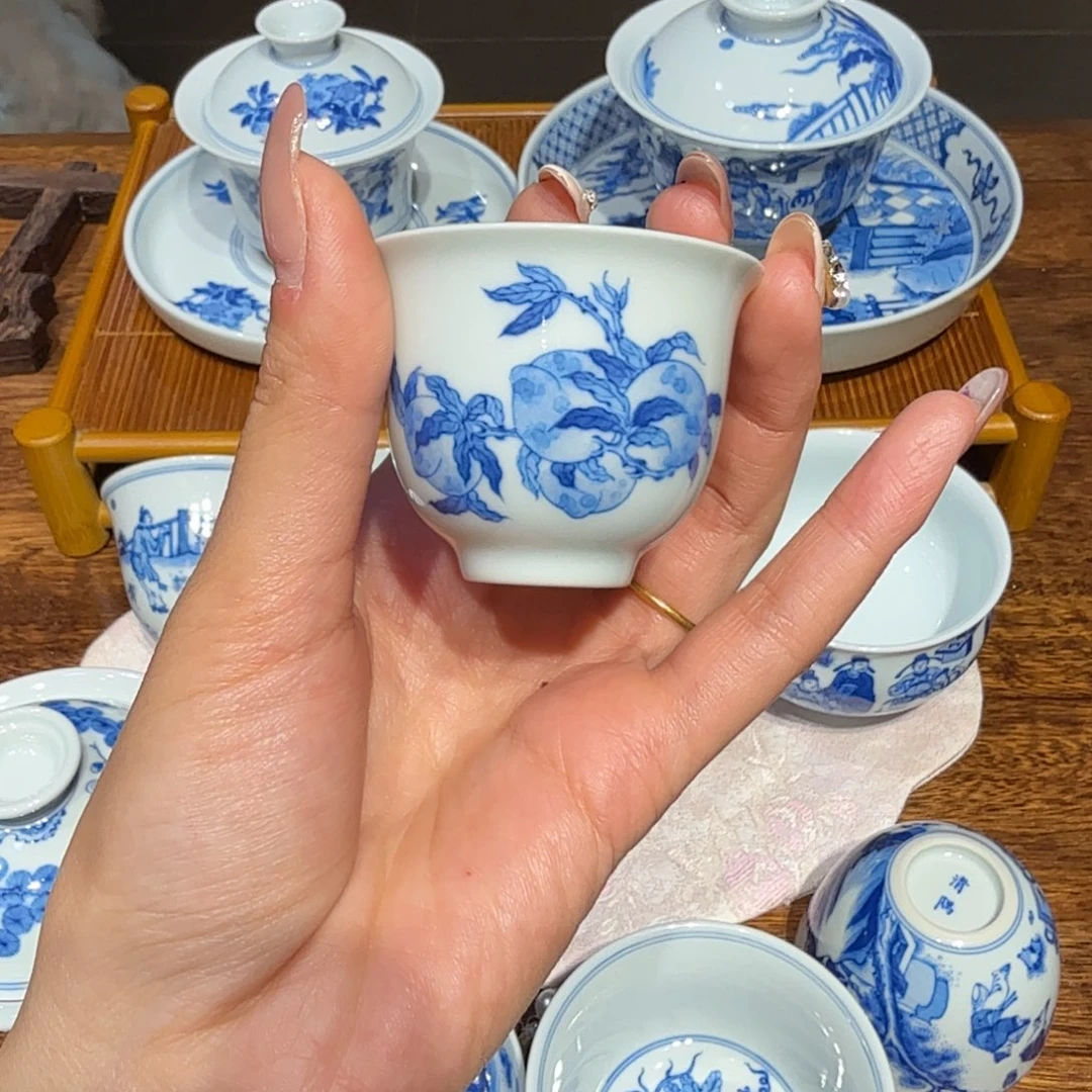 寿桃一口杯陶瓷手工手绘