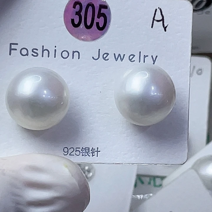 银S925镶嵌淡水珍珠耳饰小*胖