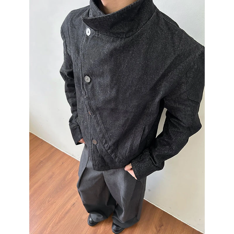 【EME】弧形活页立领纽扣牛仔立体剪裁夹克多形态不规则剑道服外套