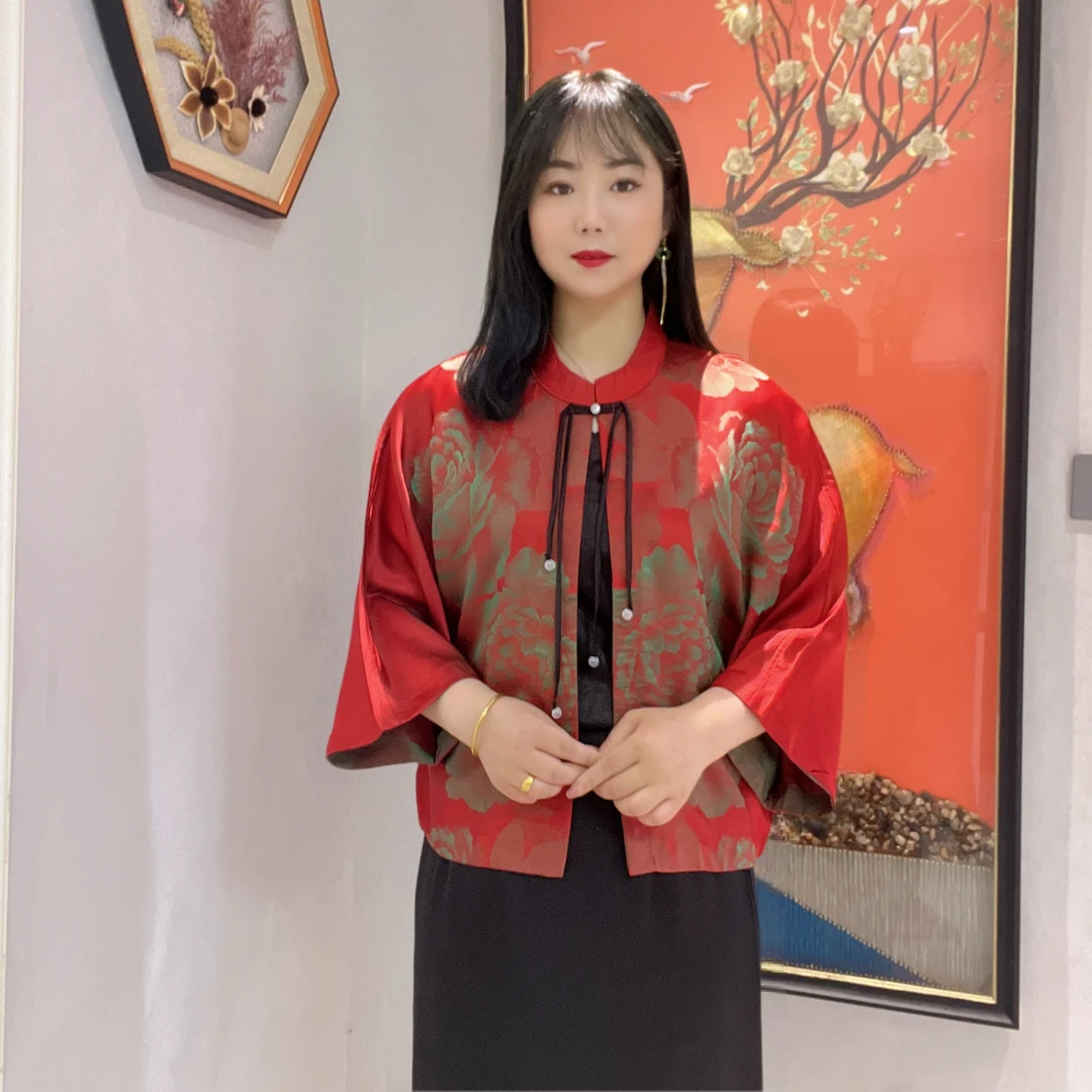 403【金姐专属】新款网红时尚新中式双面提花红色蝙蝠袖外套